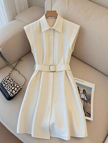 Franclia Solid Color Casual/Commute Style Midi Dress For Women - Apricot - View 3