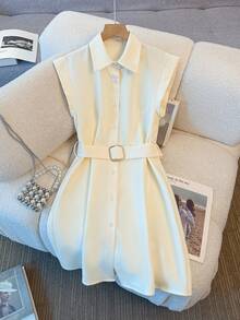 Franclia Solid Color Casual/Commute Style Midi Dress For Women - Apricot - View 5