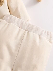 SHEIN 米色秋季可愛圖案假日新生兒嬰兒卡通熊刺繡衛衣褲子2件套韓式長袖親子套裝 - 杏色 - 查看 8