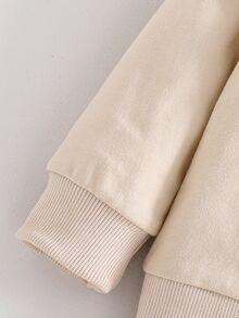 SHEIN 米色秋季可愛圖案假日新生兒嬰兒卡通熊刺繡衛衣褲子2件套韓式長袖親子套裝 - 杏色 - 查看 7