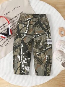 SHEIN Baby Boy Camouflage Cargo Pants Casual Loose Fit Straight Leg Jeans With Branch Pattern,Holiday,Summer,Travel Autumn Fall - Multicolor - View 1