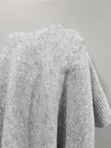 Franclia 女式纯色落肩长袖圆领毛衣，时尚秋季 - 灰色 - 查看 8