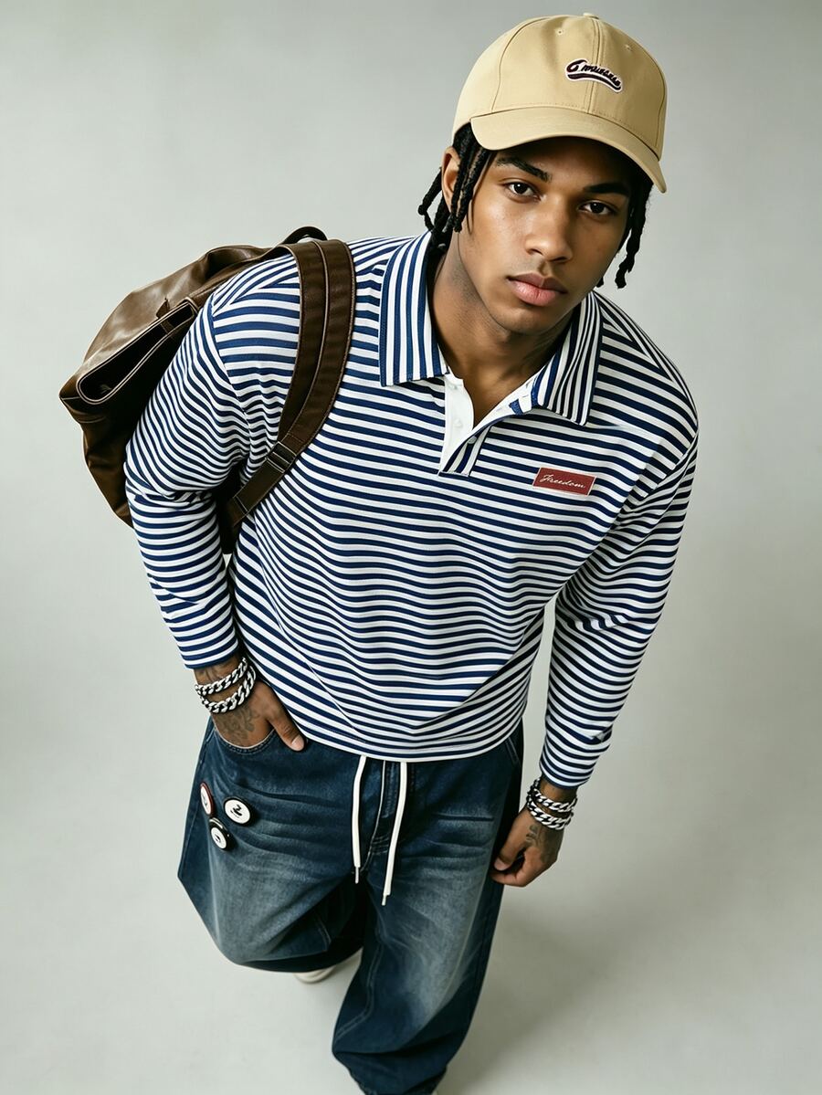 Manfinity Dauomo Men's Casual Striped Long Sleeve T-Shirt, Autumn - Blue - View 1