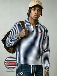 Manfinity Dauomo Men's Casual Striped Long Sleeve T-Shirt, Autumn - Blue - View 5