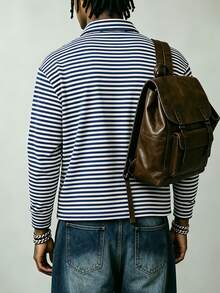 Manfinity Dauomo Men's Casual Striped Long Sleeve T-Shirt, Autumn - Blue - View 3