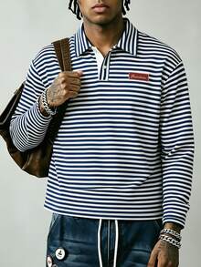 Manfinity Dauomo Men's Casual Striped Long Sleeve T-Shirt, Autumn - Blue - View 6