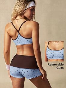 VARSIVA Women's Polka Dot Camisole Top And Shorts Casual Daily Sports Set - Blue - View 1