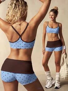 VARSIVA Women's Polka Dot Camisole Top And Shorts Casual Daily Sports Set - Blue - View 7