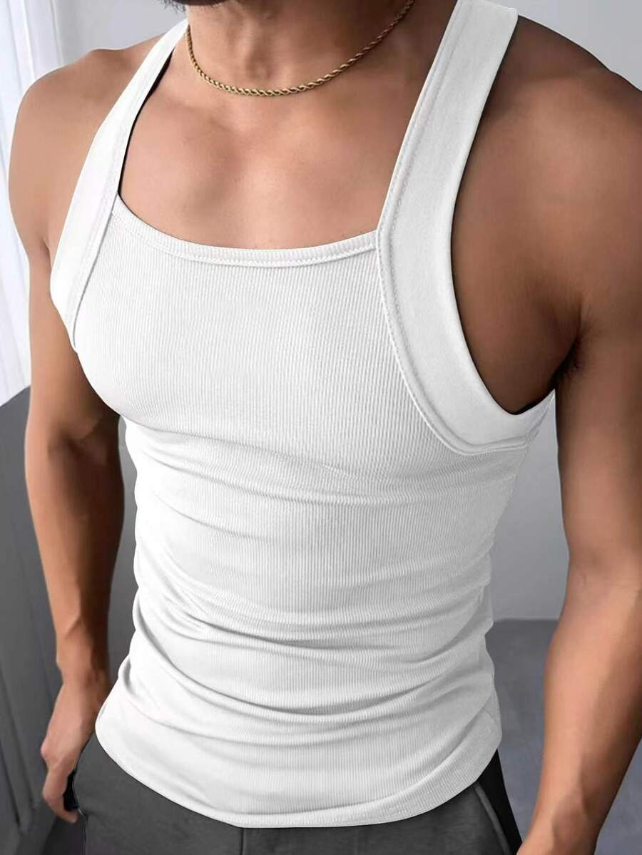 Manfinity Dauomo 男式纯色罗纹修身休闲背心 - 白色 - 查看 1