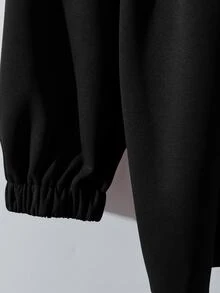 SHEIN Clasi 女款大尺碼基礎款高領抽繩拉鍊開襟兩件套 秋季 - 黑色 - 查看 6