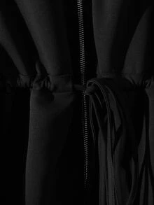 SHEIN Clasi 女款大尺碼基礎款高領抽繩拉鍊開襟兩件套 秋季 - 黑色 - 查看 4