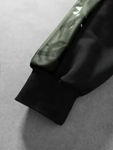 ROMWE MEN 男士秋冬拼接雙層連帽衛衣 - 黑色 - 查看 5