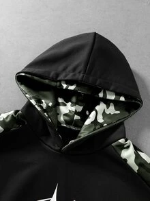 ROMWE MEN 男士秋冬拼接雙層連帽衛衣 - 黑色 - 查看 2