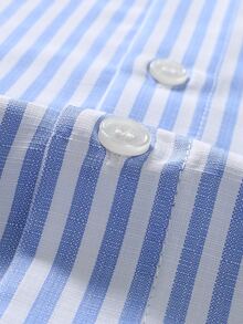 Manfinity Mode Men's Blue & White Vertical Striped Long Sleeve Shirt, Regular Fit, Casual Business Formal Dress Shirt, Commute Versatile Daily Wear - Baby Blue - View 6