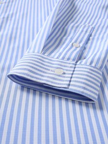 Manfinity Mode Men's Blue & White Vertical Striped Long Sleeve Shirt, Regular Fit, Casual Business Formal Dress Shirt, Commute Versatile Daily Wear - Baby Blue - View 7
