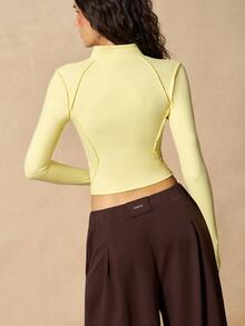 VARSIVA Women's Solid Color Zipper Casual Versatile Daily Travel Sports Jacket - Yellow - View 2