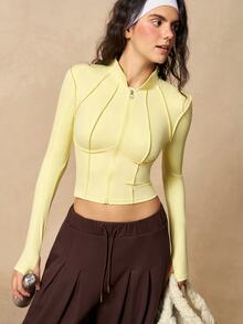 VARSIVA Women's Solid Color Zipper Casual Versatile Daily Travel Sports Jacket - Yellow - View 6