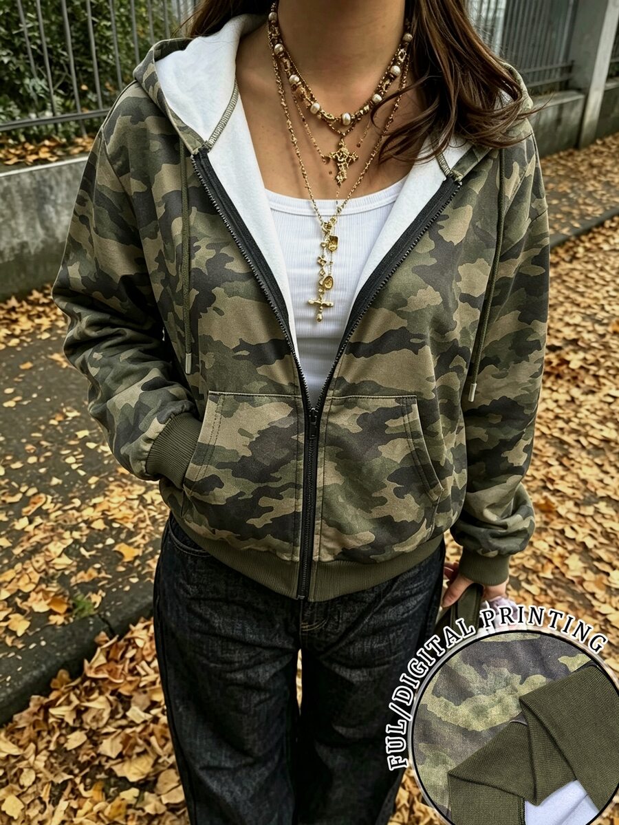 INAWLY 女款拉鍊連帽休閒百搭長袖運動衫 - 彩色 - 查看 1