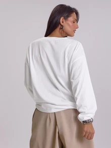 MUSERA Top de manga larga blanco talla grande para mujer, conjunto casual de invierno y otoño - Blanco - Ver 4