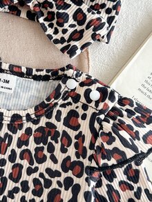 SHEIN 2 قطعة رومبير للبنات الصغيرات بتصميم حلو عتيق بني بنقشة نمر مع فيونكة وكشكشة وأكمام طويلة متطايرة وياقة دائرية لحفلة عيد الميلاد والخريف والهالوين والكريسماس مع عصابة رأس متطابقة - متعدد الألوان - مشاهدة 7