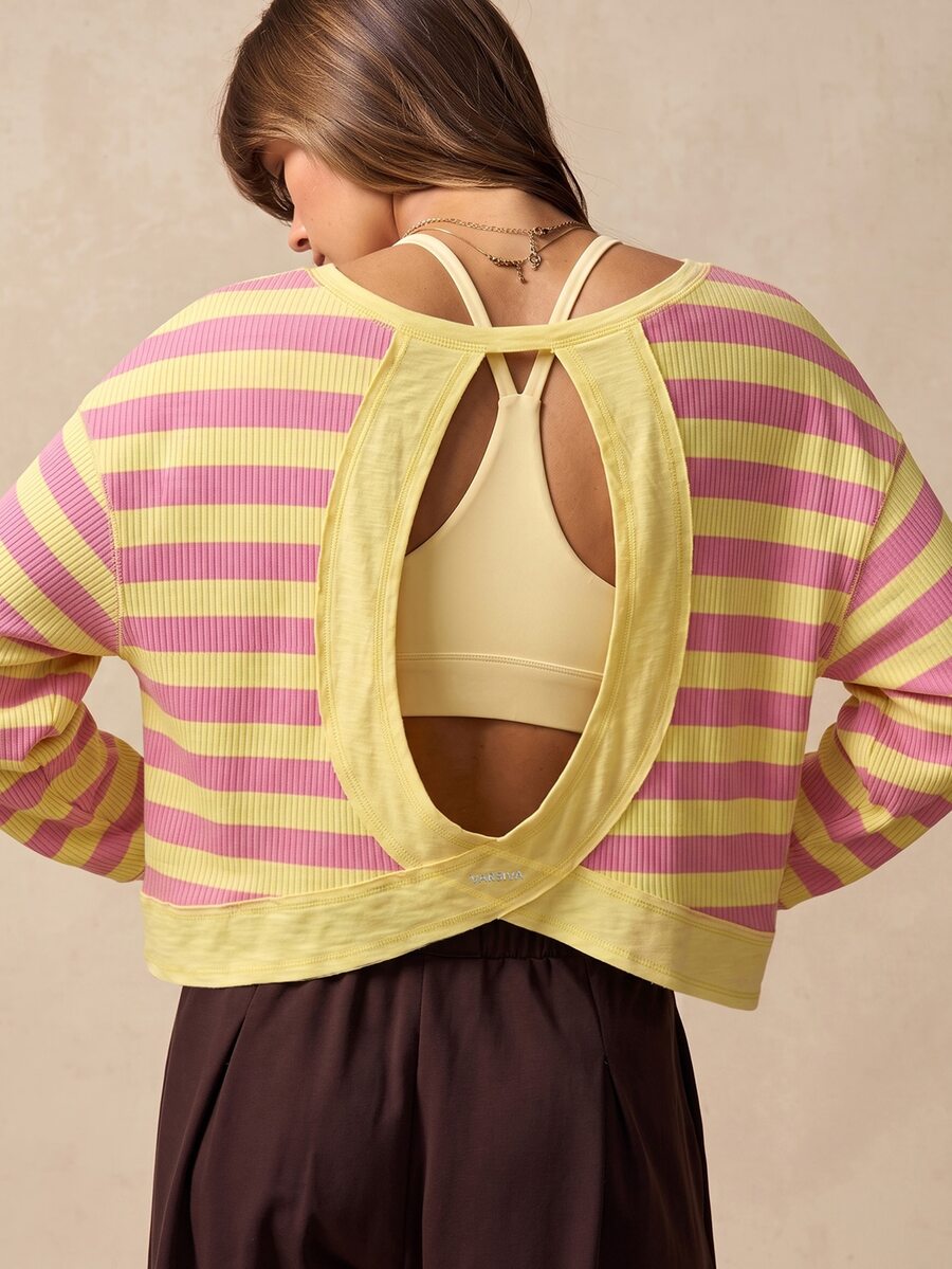 VARSIVA Women's Fashion Striped Colorblock Long Sleeve Sports T-Shirt