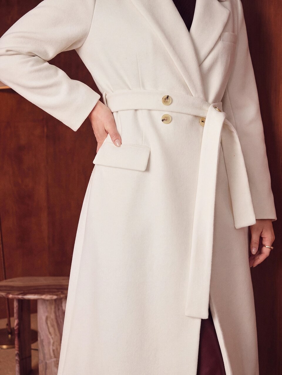 MOTF PLUS SIZE AUTUMN/WINTER WOOL FITTED BELTED OVERCOAT