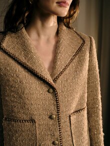 MOTF PREMIUM KHAKI CONTRAST TAPE TRIM LONG SLEEVE OVERCOAT - Khaki - View 3