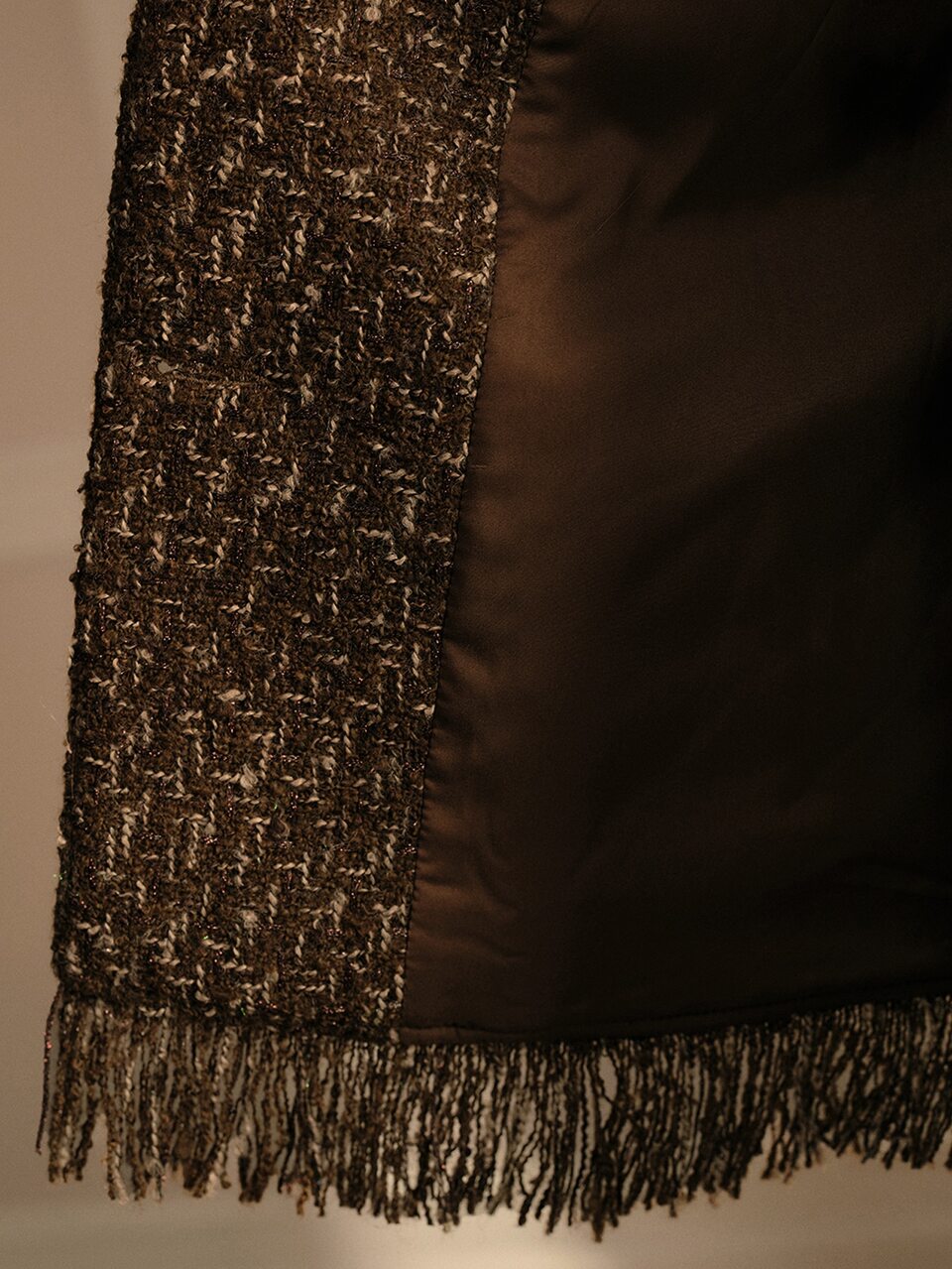 MOTF TWEED OVERCOAT WITH FRINGE TRIM AND TWO BUTTONS
