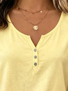 Breezaya Women's Solid Color V-Neck Button Decor Camisole, Simple & Fashionable, Suitable For Summer Wear - Yellow - View 4
