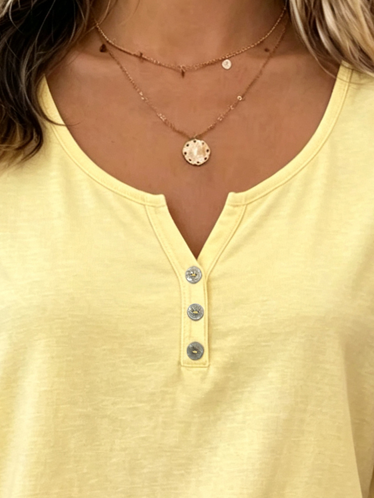Breezaya Women's Solid Color V-Neck Button Decor Camisole, Simple & Fashionable, Suitable For Summer Wear - Yellow - View 4