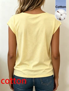 Breezaya Women's Solid Color V-Neck Button Decor Camisole, Simple & Fashionable, Suitable For Summer Wear - Yellow - View 2