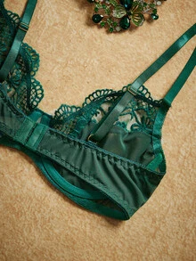 PinupPomp Contrast Lace Underwire Bra Lingerie - Dark Green - View 5