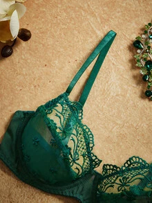 PinupPomp Contrast Lace Underwire Bra Lingerie - Dark Green - View 4
