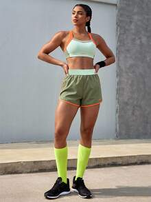 Powerista Women's Letter Print Cropped Tank Top And Pocket Shorts Sports Set Spring&Summer Exercise And Body Shaping, High Elasticity, Suitable For Multiple Sce - Grey - View 6