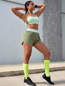 Powerista Women's Letter Print Cropped Tank Top And Pocket Shorts Sports Set Spring&Summer Exercise And Body Shaping, High Elasticity, Suitable For Multiple Sce - Grey - View 7