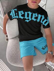 Kids Tween Boy Casual Comfortable Fashion Minimalist Crew Neck Short Sleeve T-Shirt & Shorts Set - Multicolor - View 3