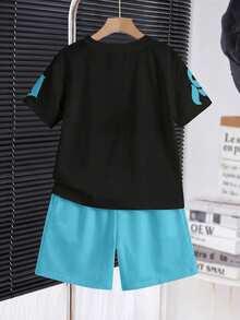 Kids Tween Boy Casual Comfortable Fashion Minimalist Crew Neck Short Sleeve T-Shirt & Shorts Set - Multicolor - View 2