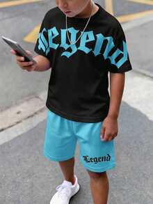 Kids Tween Boy Casual Comfortable Fashion Minimalist Crew Neck Short Sleeve T-Shirt & Shorts Set - Multicolor - View 1