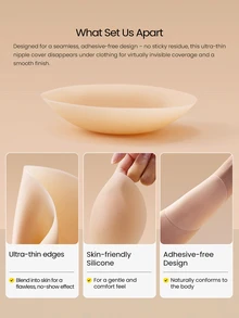 GLOWMODE 2-Pack Soft Silicone Invisible Glow Pasties With Seamless Nipple Cover & Reusable Adhesive Support & Drawstring Storage Bag Daily Casual - Light Beige - View 2