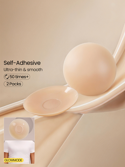 GLOWMODE 2-Pack Soft Silicone Invisible Glow Pasties With Seamless Nipple Cover & Reusable Adhesive Support & Drawstring Storage Bag Daily Casual