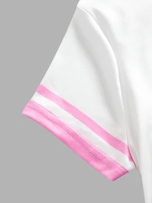 SHEIN 兒童青少年女孩春夏秋新款時尚休閒簡約白色與粉色印花T恤仿牛仔印花粉色愛心圖案長褲兩件套休閒日常時尚百搭 出遊學校假期 - 藍色 - 查看 7