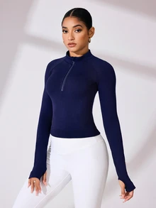 Easithlete Easithlete Half Zip Raglan Sleeve Sports Sweatshirt - Navy Blue - View 3