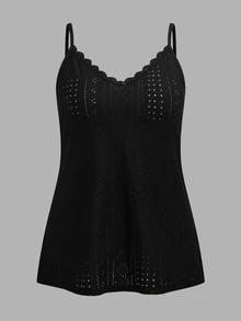 Breezaya 3pcs Set Plus Size Women Cutout Embroidery Splicing Water-Soluble Lace Camisole - Black and White - View 5