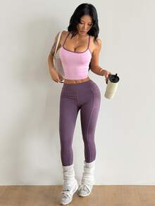 Coolane Women's Colorblock Daily Fitness Sports Tank Top - Pink - View 3
