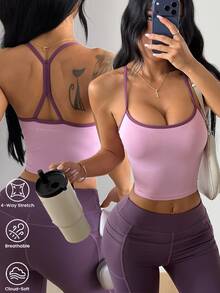 Coolane Women's Colorblock Daily Fitness Sports Tank Top - Pink - View 4