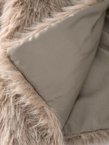 SHEIN 1件女童短款人造狐狸毛外套，柔軟蓬鬆開襟毛絨夾克，米色冬季外套，婚禮賓客學院風俐落款 - 卡其色 - 查看 10