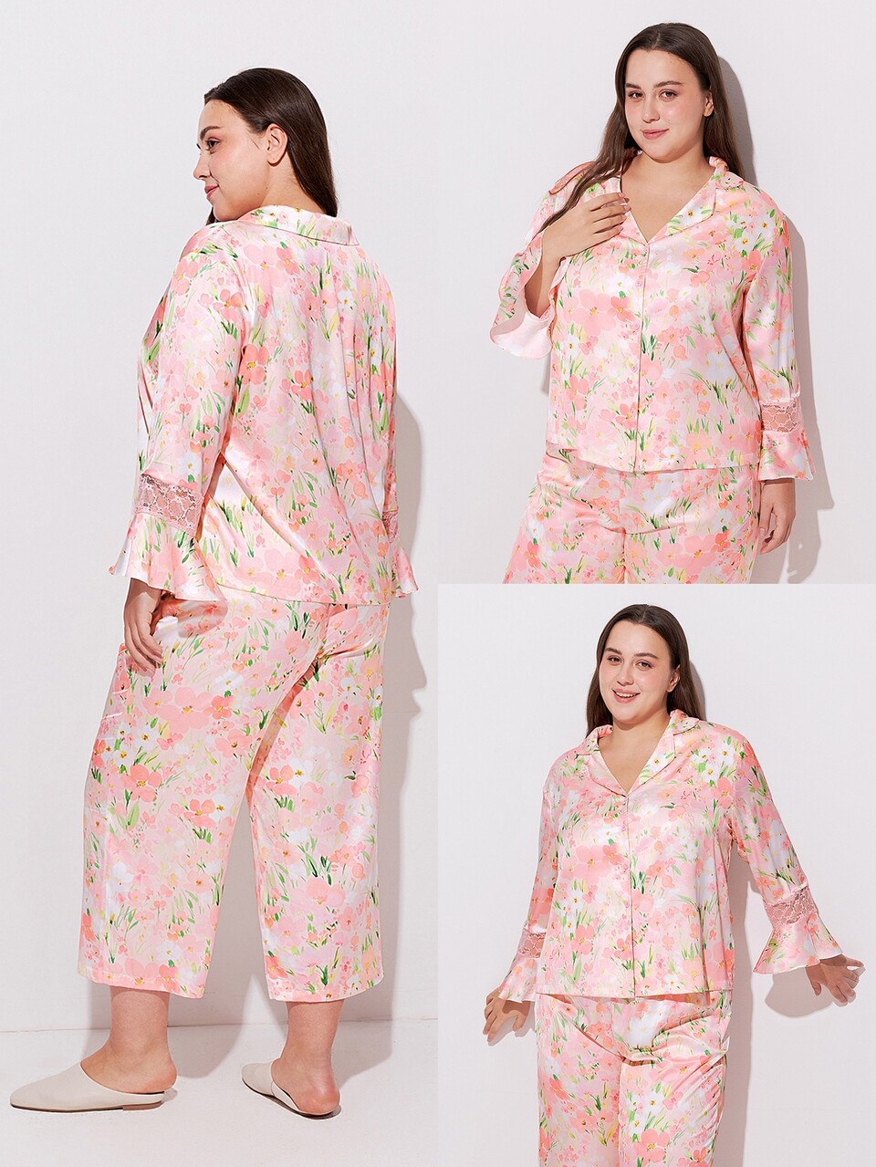 Plus Size Pink Floral Pajama Set