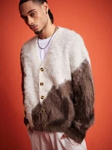 ROMWE MEN Men's Open Front Animal Texture Street Style Personalized Knit Cardigan - Multicolor - View 5