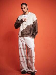 ROMWE MEN Men's Open Front Animal Texture Street Style Personalized Knit Cardigan - Multicolor - View 2
