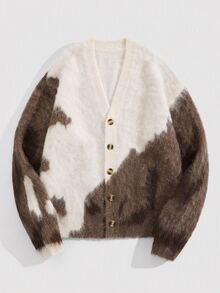 ROMWE MEN Men's Open Front Animal Texture Street Style Personalized Knit Cardigan - Multicolor - View 1